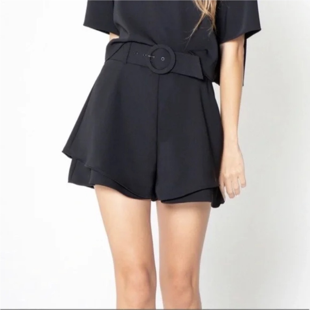 NEW Lavender Brown ADA Black High Waisted Belted Layered Shorts